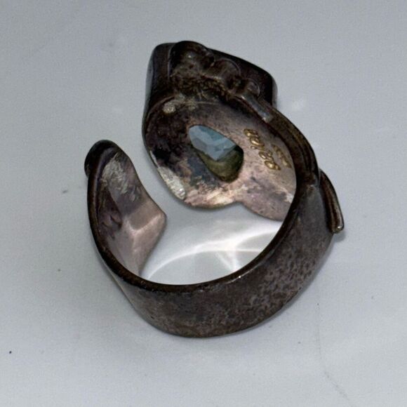 VIntage sajen silver wrap ring blue topaz semi precious stone Sz 8 - Picture 6 of 11